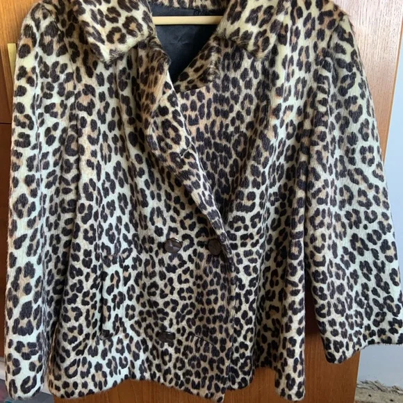 Vintage 60s Leopard Peacoat faux Fur size large 12 14 - Picture 5 of 14